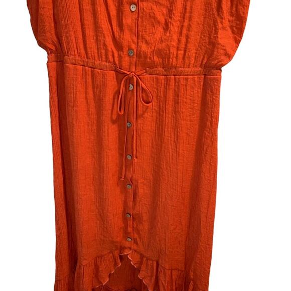 Luxology Size L Sleeveless Asymmetrical Hem Dress Orange Buttons Elastic Waist - Picture 5 of 15